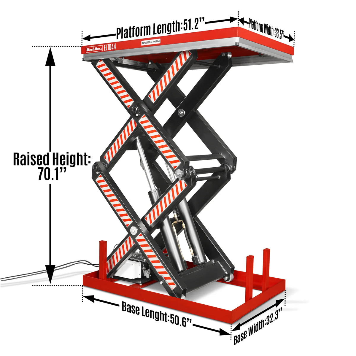 4400lbs Capacity Stationary Electric Hydraulic Double Scissor Lift Table, 51.2" x 33.5" Platform, 70.1" Lift Height, UL Certified Motor, ELTD44