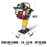 Honda GXR120 Tamping Rammer with Wheel Kit, 3150 lb Impact Force Jumping Jack Tamper Compactor for Soil, Gravel, Backfill and Foundation, TR75H