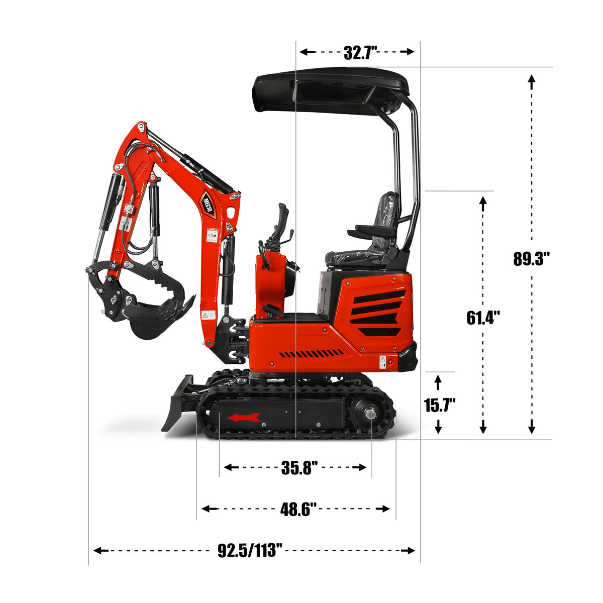 Mini Compact Excavator HONDA GX390 Engine, 65.7" Max. Digging Depth, 1Ton, 2280 LBS Operating Weight, MEC10