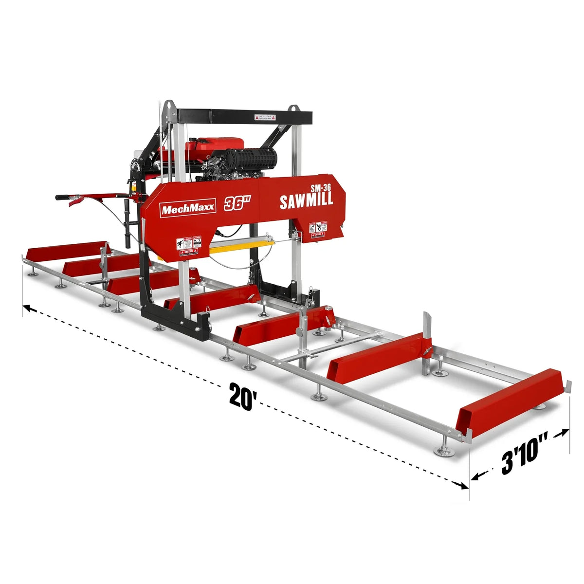 36" MAX Portable Sawmill, 25HP 750cc ZONSEN V-Twin Engine, 36" Board Width, 20' Track Length, SM-36MAX