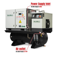 10HP Combined Rotary Screw Air Compressor with Dryer & 66-Gal ASME Tank | 32 CFM,  116 PSI,  460V 3-Phase - Industrial Grade