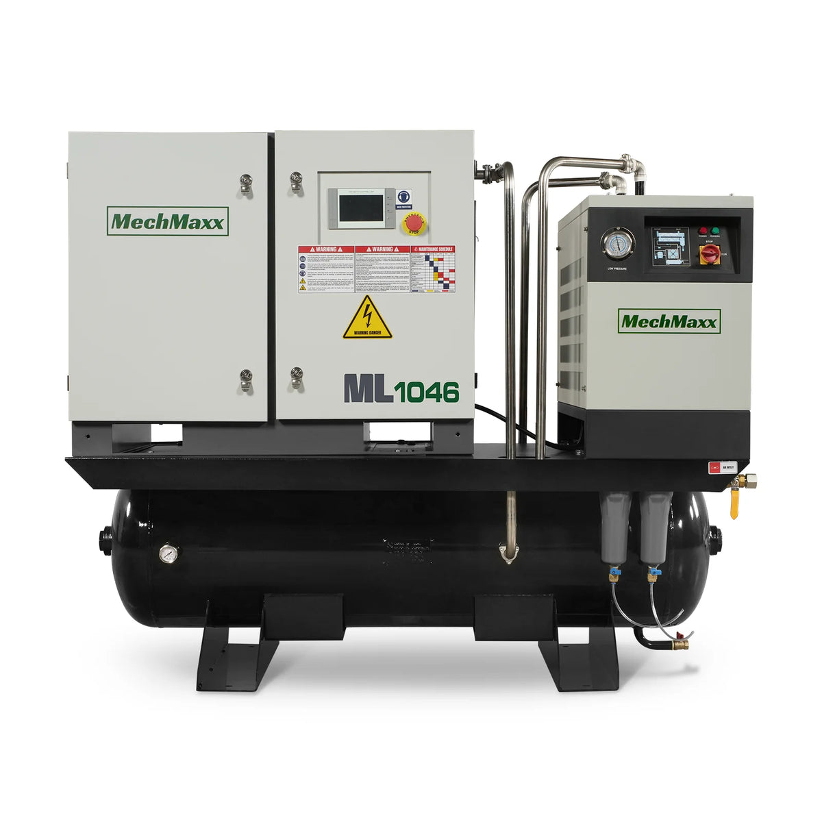 10HP Combined Rotary Screw Air Compressor with Dryer & 66-Gal ASME Tank | 32 CFM,  116 PSI,  460V 3-Phase - Industrial Grade