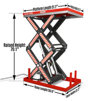 4400lbs Capacity Stationary Electric Hydraulic Double Scissor Lift Table,  51.2" x 33.5" Platform,  70.1" Lift Height,  UL Certified Motor,  ELTD44